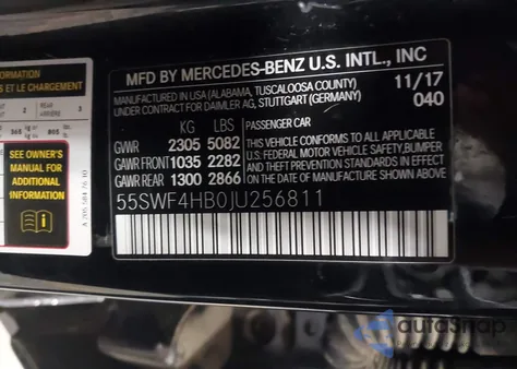 2018 Mercedes-Benz C 350E из США, поврежденный, VIN 55SWF4HB0JU256811